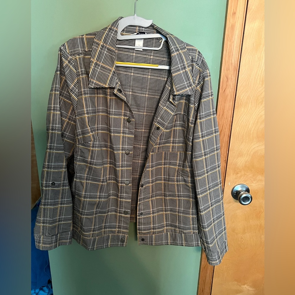 C.J. Banks lightweight black and yellow plaid jacket